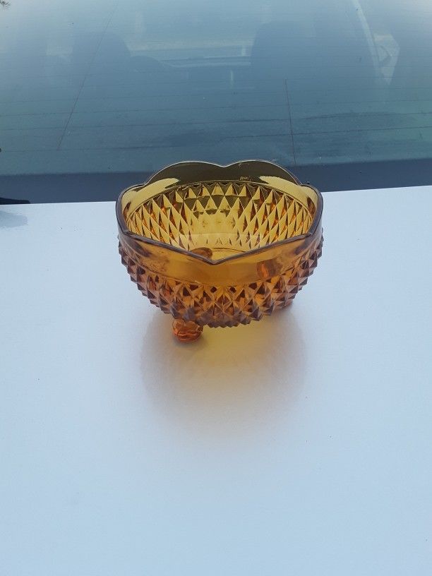 Vintage Amber Glass Footed Dish