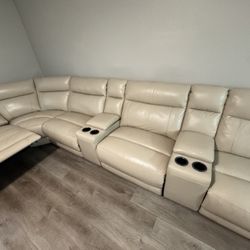 Beige Leather Modular Sofa