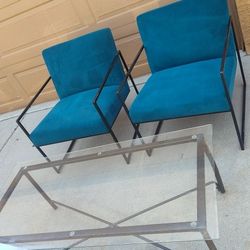 Brand New! 2 Ashley Furniture Aniak Accent Chairs Rainforest/ Teal Cushions with Matching Table