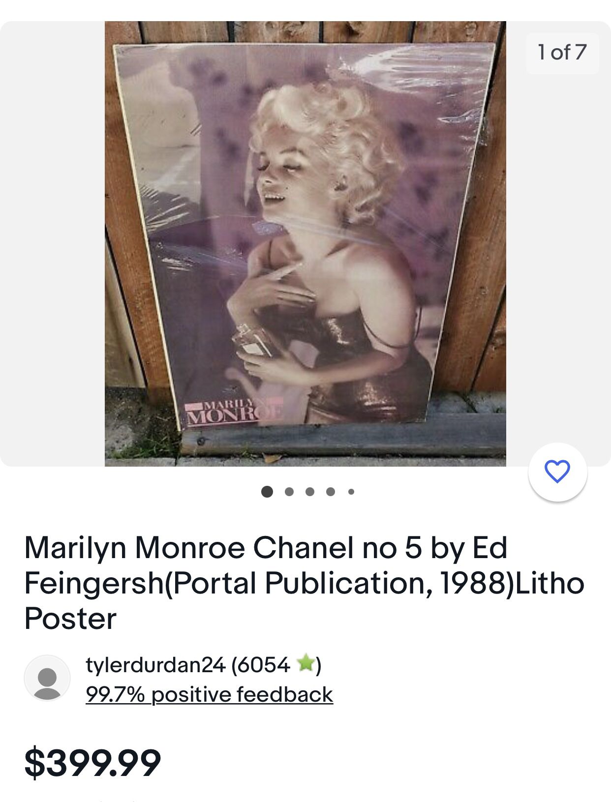 Rare 1988 Marilyn Monroe Chanel No.5 Poster, (rare Tinted) for