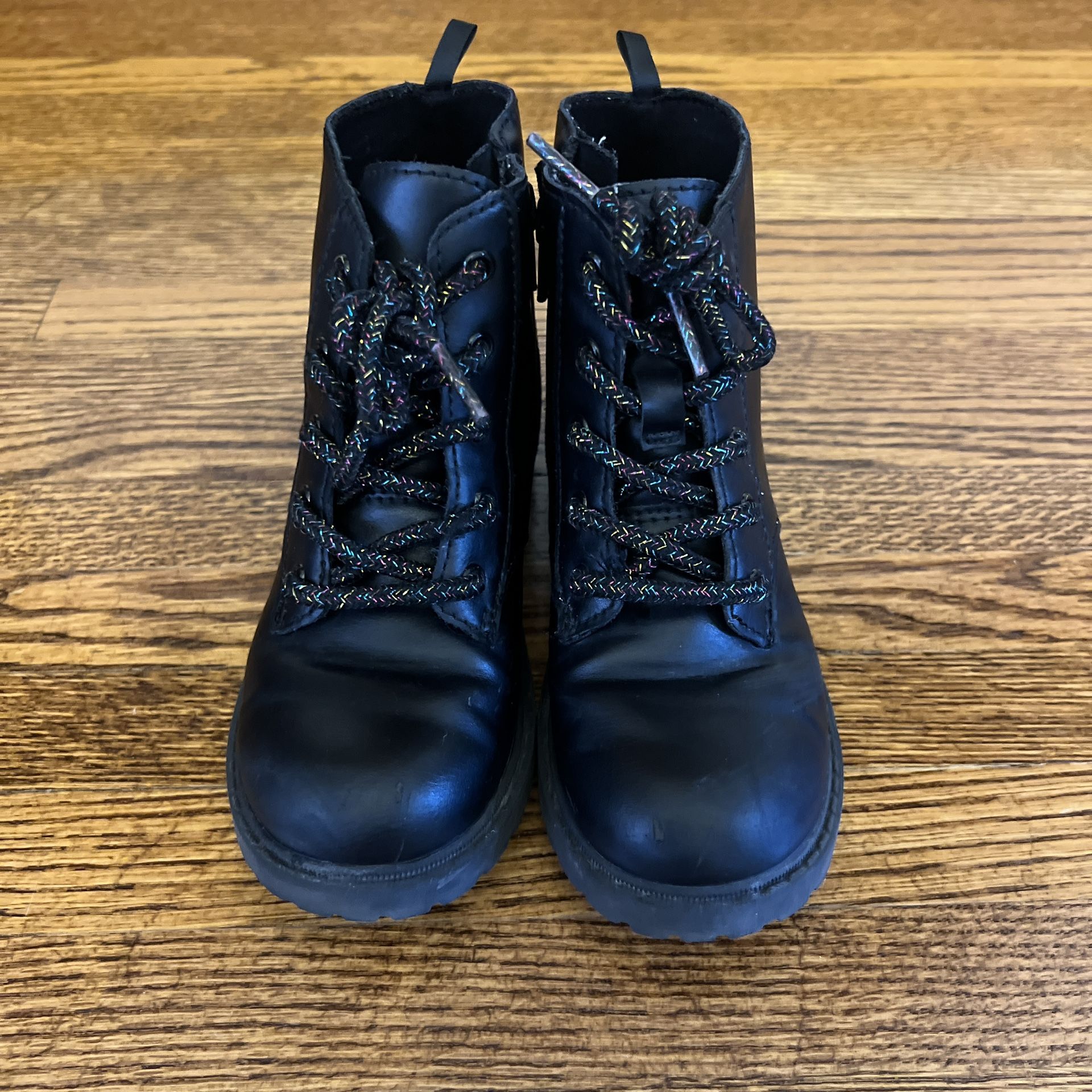 Old Navy Toddler Combat Boot size 11 in black with sparkle laces / zip-up sides
