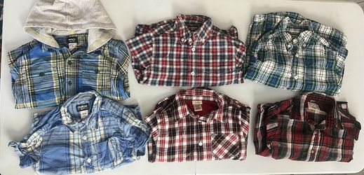 Lot 6 Boys Osh Kosh Children's Place Carter's 5 5t Boys Plaid Shirts Fall Winter 