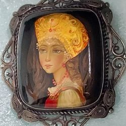 Russian Hand Painted Brooch 