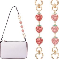 Aswewamt 2 Pcs Strawberry Purse Strap Extender Gold Cute Bag Extender Chain Strawberry Purse Chain Replacement Accessories Charms Decoration 