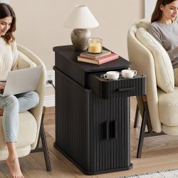 Black Fluted End Table with Charging Station