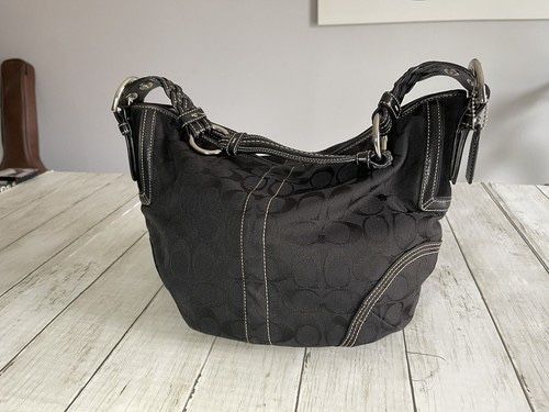 Coach Black Pleated Satchel Signature Intricate Hobo Shoulder Bag