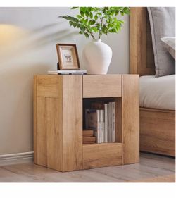 OKD 24" Modern Nightstands Set of 1, Large Wooden Night Stand with Charging Station & Drawer, Side Table Bedroom with Storage Shelf, Rustic End Table,