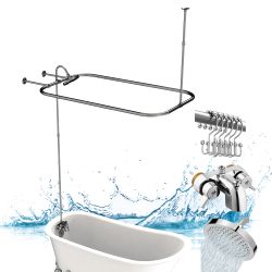 Clawfoot Tub Add-On Shower Kit with Faucet  48x27in Rectangular Rod - Chrome Plated
