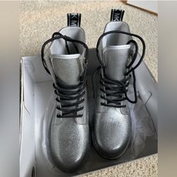 Michael Kors Silver Glitter Combat Boots – Size 10