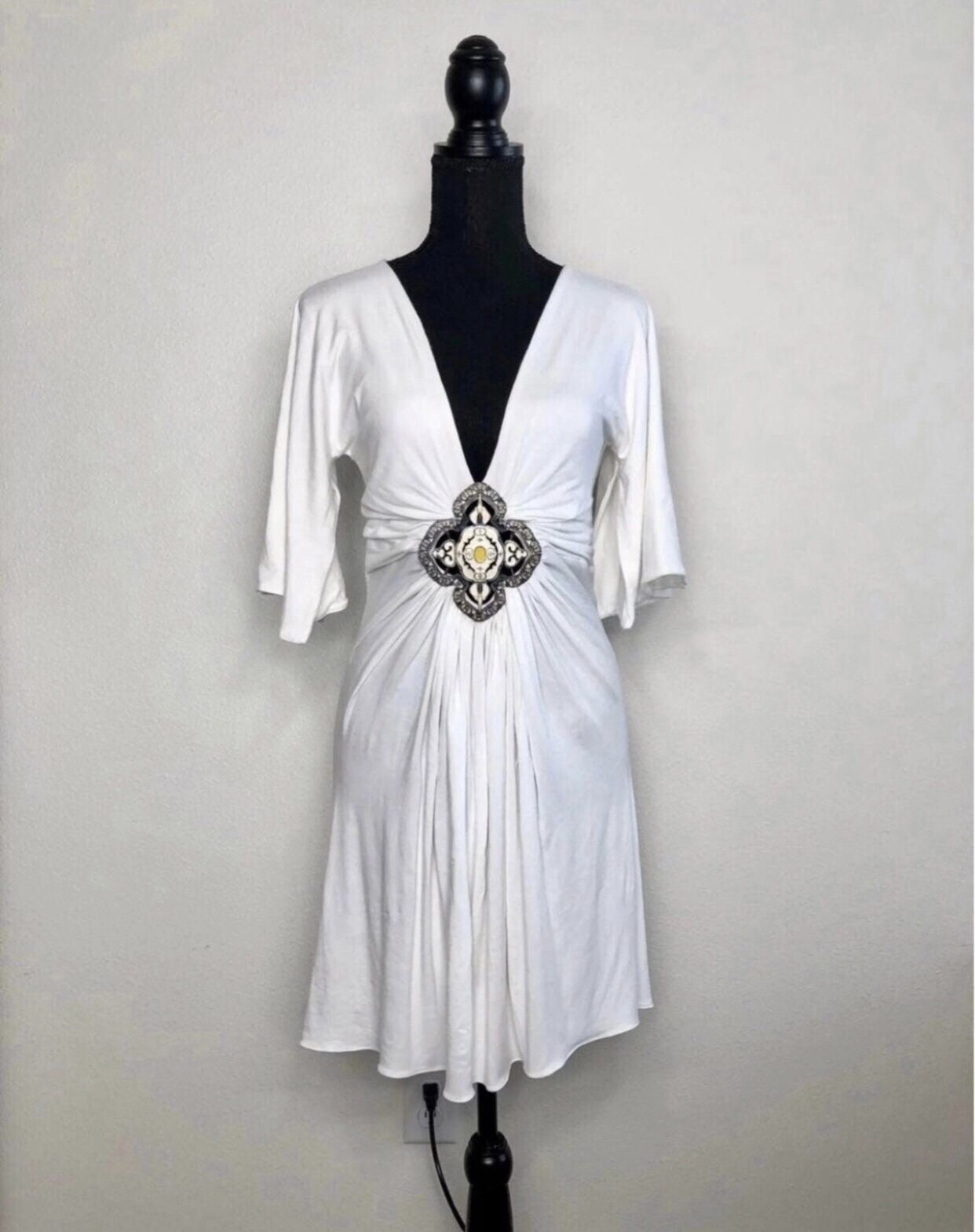 Jagger White Cotton Summer Dress with Metal Medallion