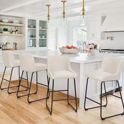 LUE BONA 26 Inch Bar Stools Set of 4, Linen Upholstered Barstools, Counter Height Bar Stools with Back, Comfortable Bar Chairs, Modern Counter Stools 