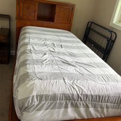 Wood Twin Bed Frame with Storage Headboard 