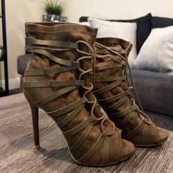 Olive Green Open Toe Heel Boots
