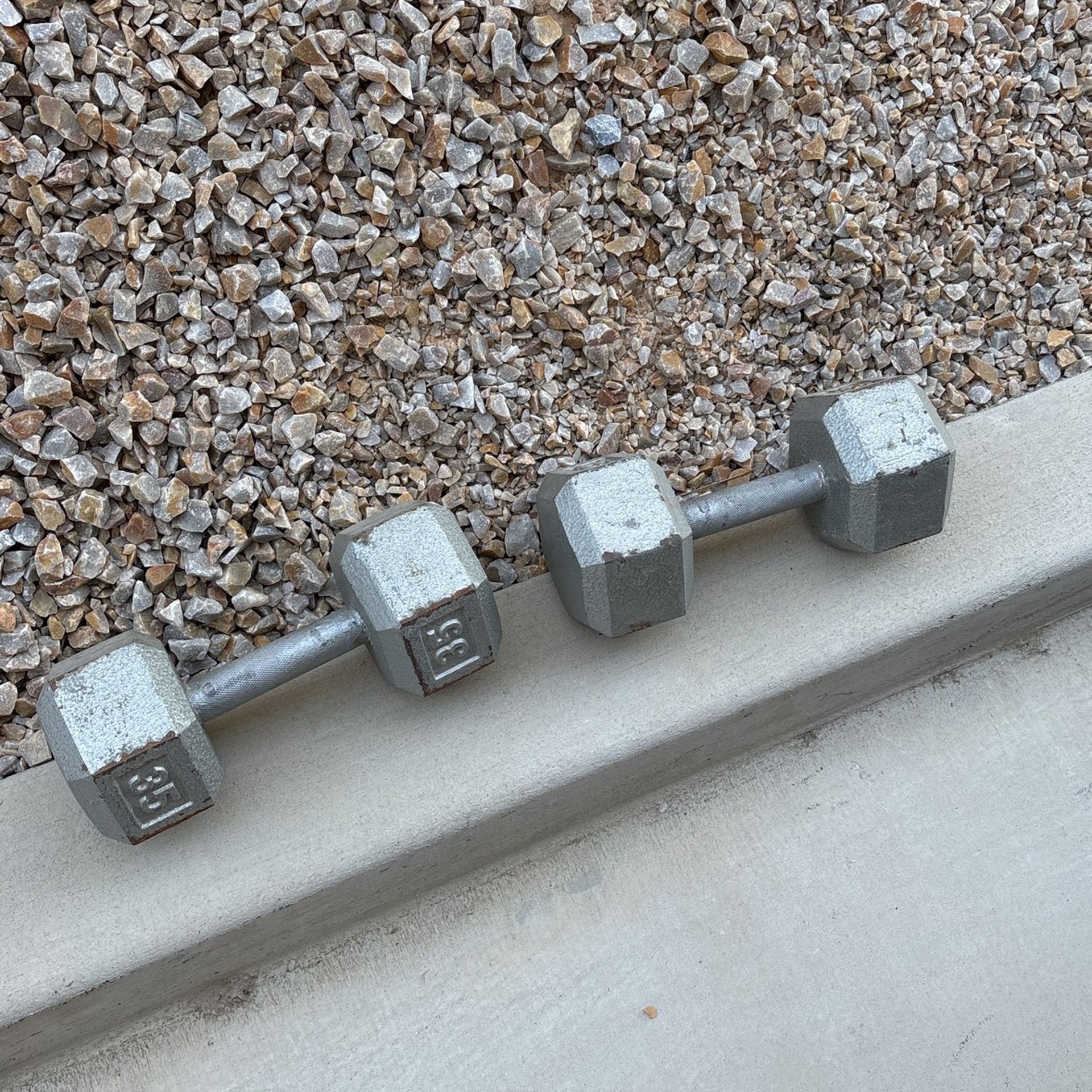 Set of 2, 35 Pound metal dumbells