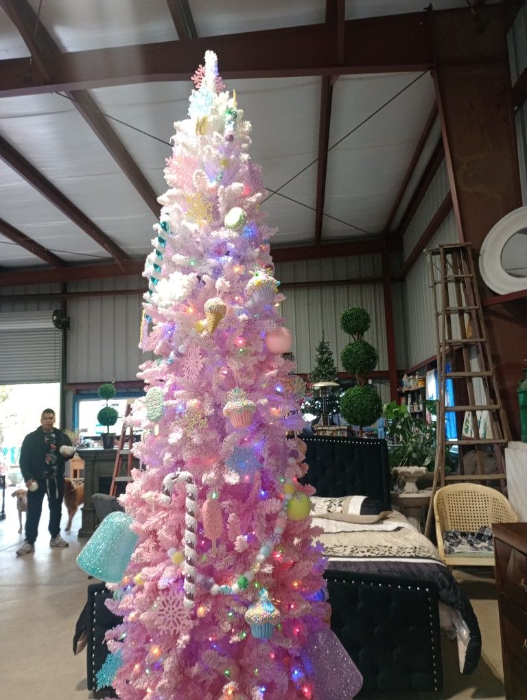 Reindeer Family, Tree With Decorations And Lawn Ornaments