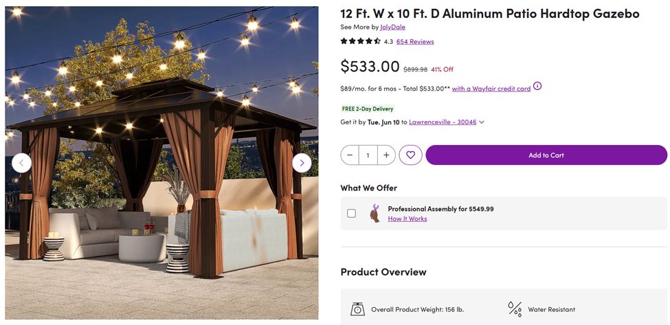 12ft X 10ft Aluminum Patio Hardtop Gazebo $280or OBO