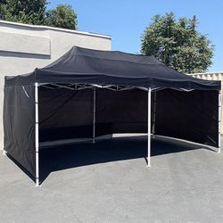 (Brand New) $205 Heavy-Duty 10x20 ft Canopy w/ 4 Sidewalls, Outdoor Patio Pop Up Tent Gazebo with Carry Bag, Black 