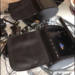 Leather Black DVD Player  Headrest With Wireless Headphones 