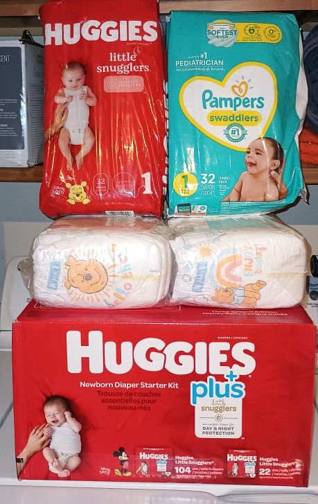 New Huggies Pampers 263 Newborn Size 1 Diapers Lot