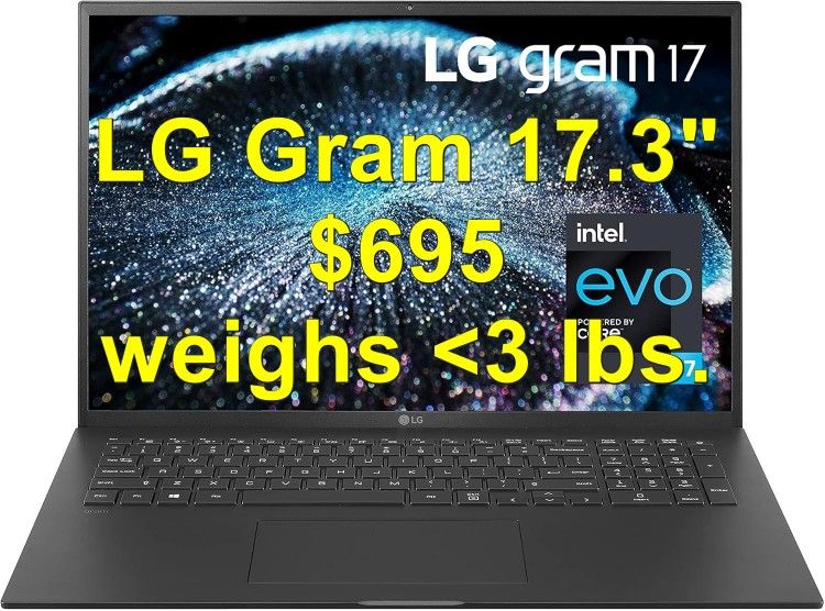LG Gram ultra light LAPTOP w/Windows 11, i7, 1TB SSD, backlit keys, new battery, Office Suite
