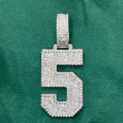 NUMBER 5 VVS D Moissanite Sterling Silver Pendant