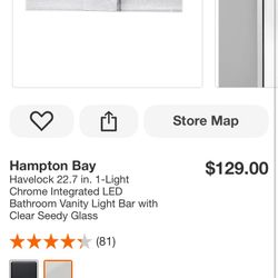 Hampton Bay Havelock 22.7 in. 1-Light Chrome Integrated LED Bathroom Vanity Light Bar with Clear Seedy Glass  Have 4 items Same condition  75.00 ea