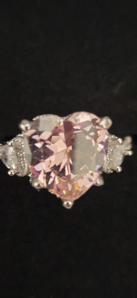 Size 8 Bold Pink Heart Sterling Silver Ring