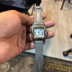 Cartier Santos Two-Tone Watch Gray Leather Strap