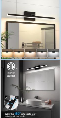 Modern Bathroom Vanity Light 24 Inch, Rotatable, 14W Dimmable 5CCT Led Bathroom Light Fixture Over Mirror, Black Bar Vanity Light For Bathroom Mirror 