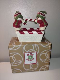 RARE Department 56 Billy Buttons Double Snowman Candy Dish  w / Box DEPT 56