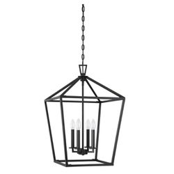 {ONE} Hastings 4-light latern geometric chandelier by Birch Lane. Finish: matte black. Adjustable height: 26”-146”. Dimmable. Overall fixture: 26” H x