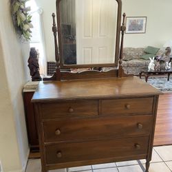 Antique Wood Dresser With Mirror