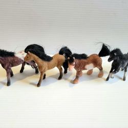 VINTAGE LOT OF 4 SMALL FLOCKED HORSE TOYS 3 Inch Tall