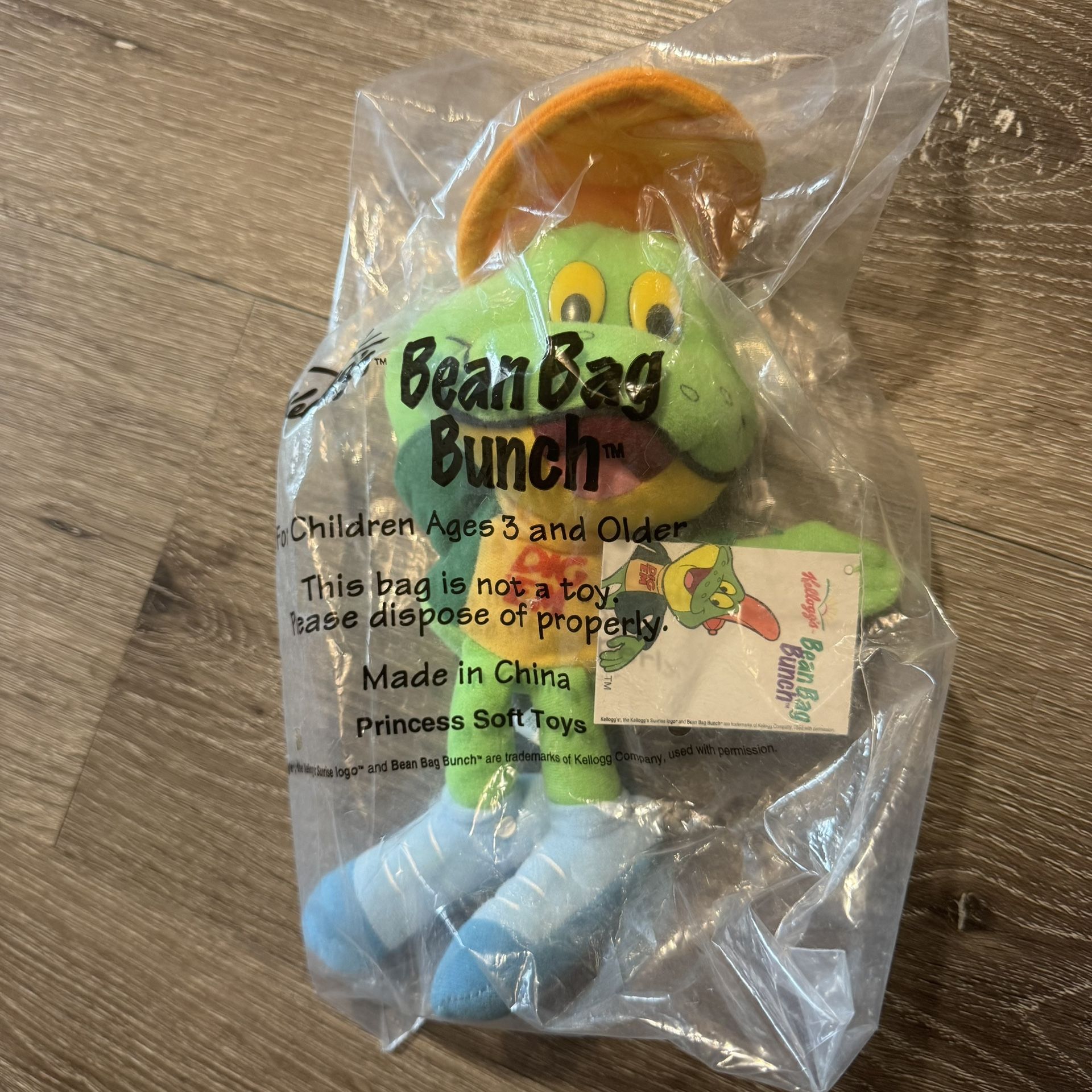 1998 Kellogg’s Cereal 9” Dig Em Frog Bean Bag Bunch Plush - New, Sealed