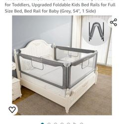 Toddler Bed Rail, 2 Minutes Quick Assembly Bed Rails for Toddlers, Upgraded Foldable Kids Bed Rails for Full Size Bed, Bed Rail for Baby (Grey, 54", 1