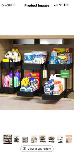 Pack 2-Tier Under Sink Organizers with Sliding Drawers Multi-use kitchen & bathroom storage, 12.8 inch black cabinet organizer, space-saving sliding d
