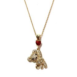 Gold Plated ruby  Bear Necklace Pendant 