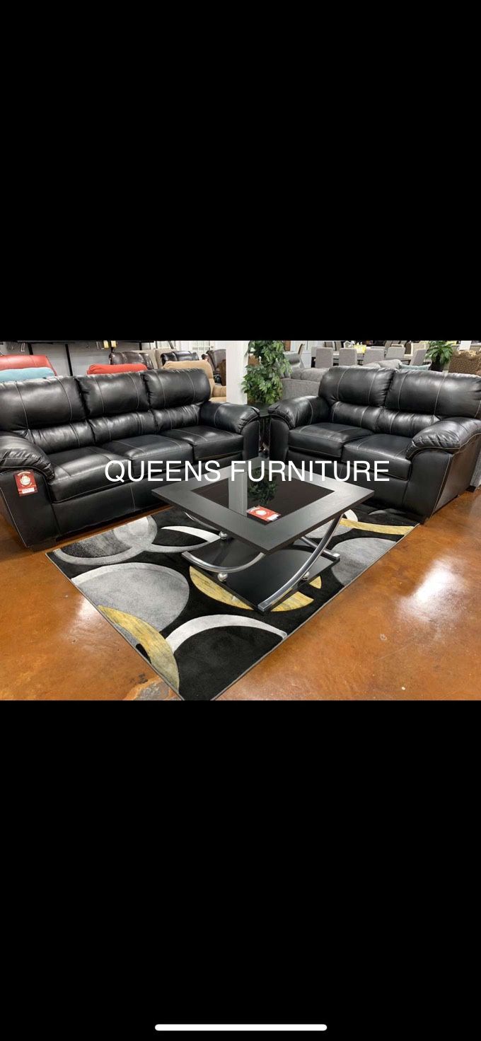 NEW BLACK LEATHER SOFA AND LOVESEAT 60% OFF