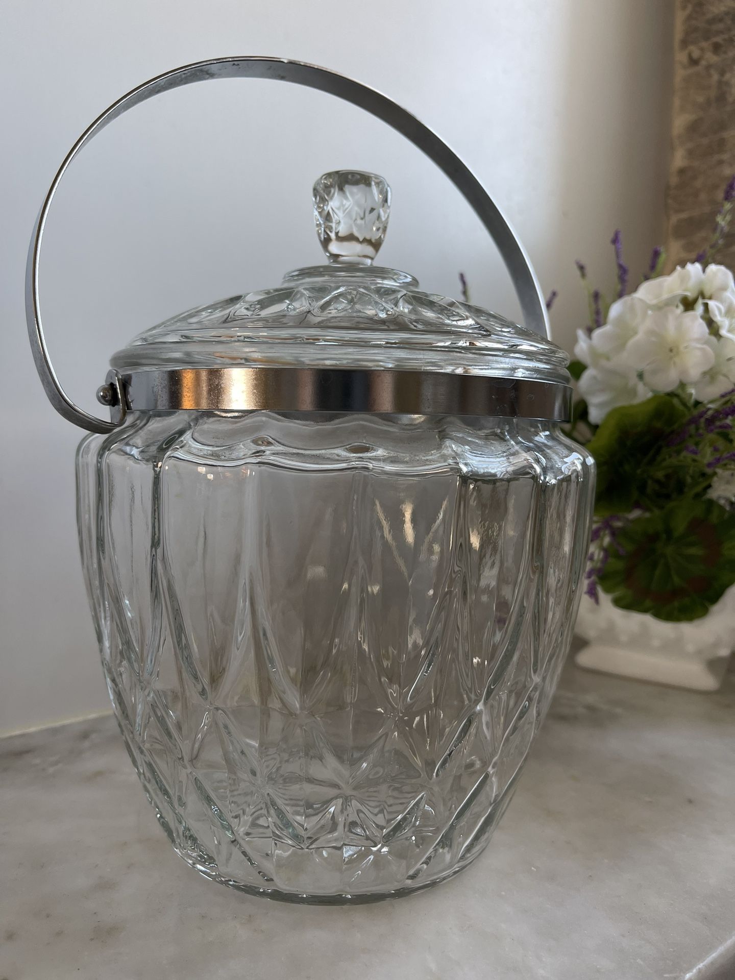 Vintage Glass Ice Bucket Barware, Kitchem Cookie Jar