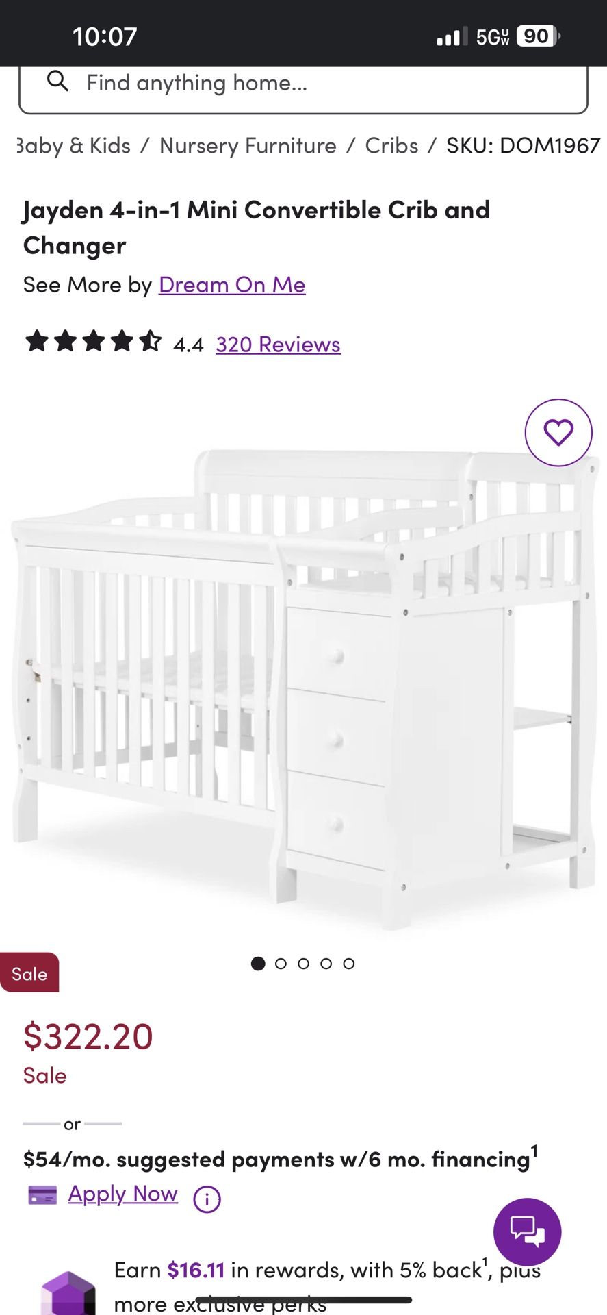 Brand New In Box 4 In One Dream On Me Mini Crib & Dresser & Changing Table Combo And Brand New Mattress Never Used