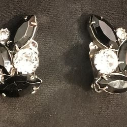 White Black/Diamond Rhinestone Clip-on Earrings