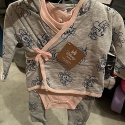 New Baby Girl Minnie Mouse Robe 3 Piece Outfit 6-9 Months 