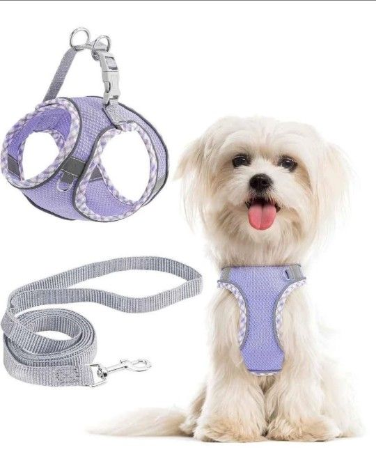 NEW! XXS Dog Harness and Leash Set, No Pull Adjustable, Reflective, Purple
