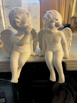 White Ceramic Cherub Figurines (Pair)