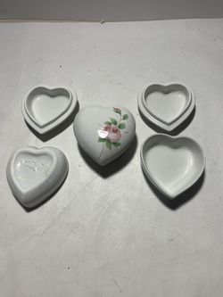 3 Small Heart Shaped Ceramic Boxes, Made Italy