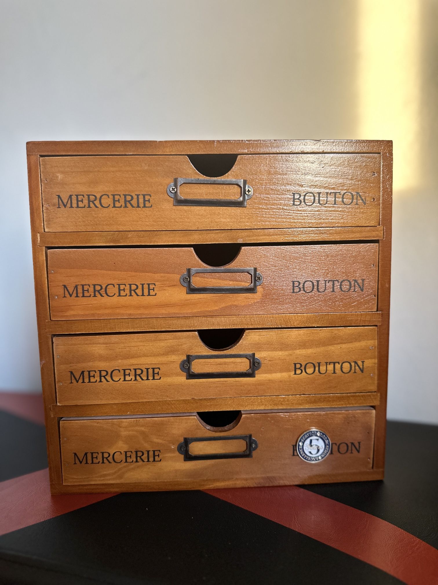 Vintage Aged Look Home Office Desk Organizer with 4 Drawers - Rustic Dresser - Wooden Storage Box Desktop Storage - Decorative Boxes with Lids for Sch