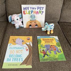 Elephant plush toys with elephant paperback book bundle