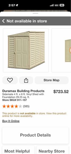 Duramax Building Products Sidemate 4 ft. × 8 ft. Vinyl Shed with Foundation 29.25 sq. ft.