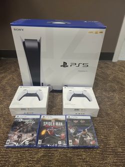 Sony PlayStation 5 PS5 Console Disc Version 3 Games + 2 Controller Bundle