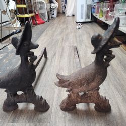 antique cast iron Mother Goose Andirons.